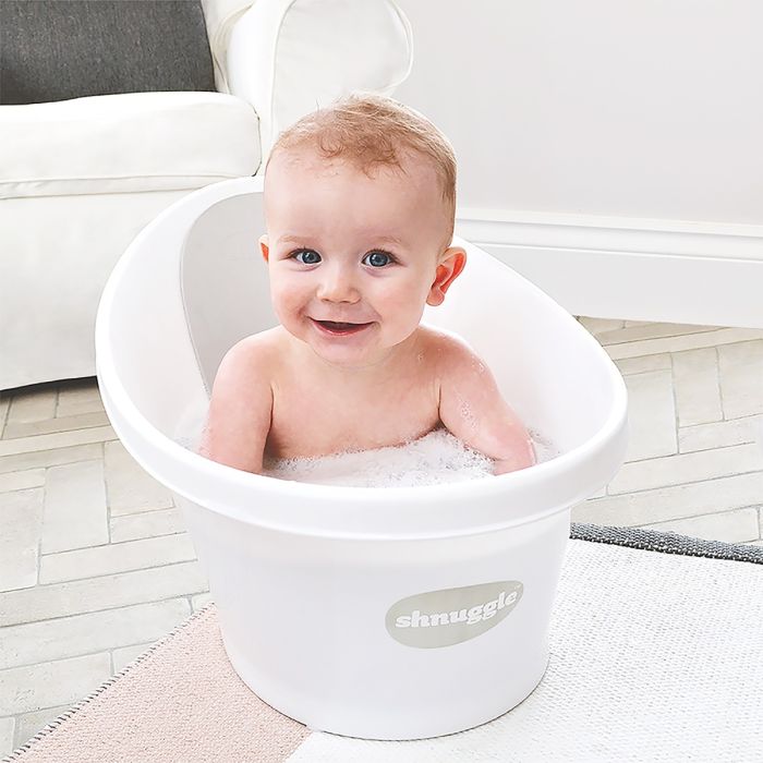 Baby Bath With Plug & Foam Backrest – White/Grey