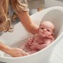 Baby Bath With Plug & Foam Backrest – White/Grey