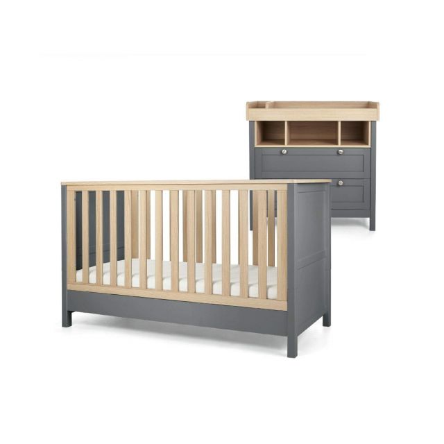 Mamas & Papas Harwell 2 Piece Baby CotBed Set with Dresser Changer - Grey/Oak