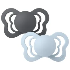 BIBS Couture Silicone Pacifiers - Iron/Baby Blue - 2 Pack