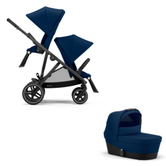 Cybex Gazelle S Duo Bundle - Newborn Toddler - Black Frame with Navy Blue Fabrics