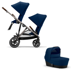 Cybex Gazelle S Duo Bundle - Newborn Toddler - Taupe Frame with Navy Blue Fabrics