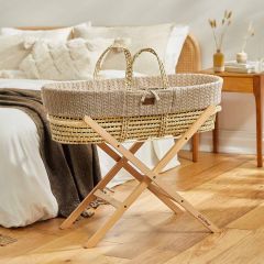 Natural Knitted Moses Basket, Mattress & Stand Bundle - Truffle