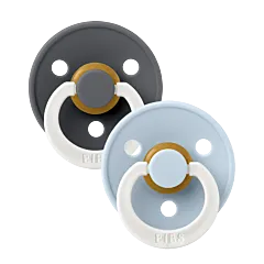 BIBS Colour GLOW Latex Pacifiers - Iron/Baby Blue - 2 Pack